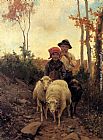 Stefano Bruzzi Children With Sheep On A Path painting